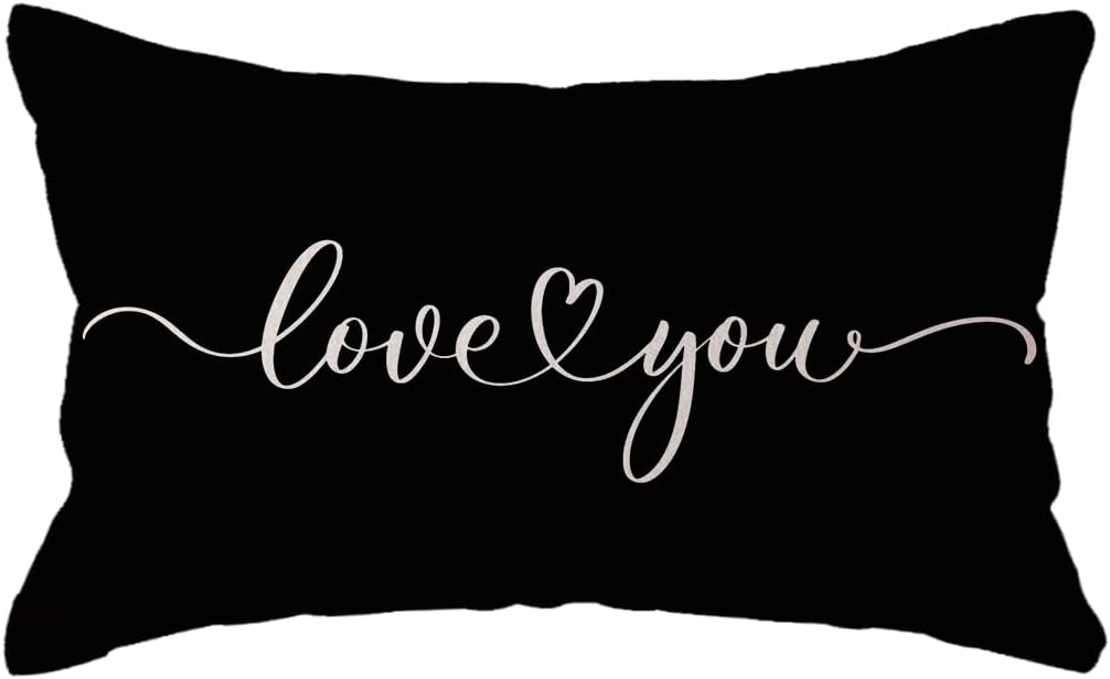 Love Lumbar Throw Pillow Covers - Couples Gift for Anniversary/Wedding/Engagement, Valentine's Day Quote Pillow Cases - 12 x 20 Inch for Sofa/Bed/Couch (Black)