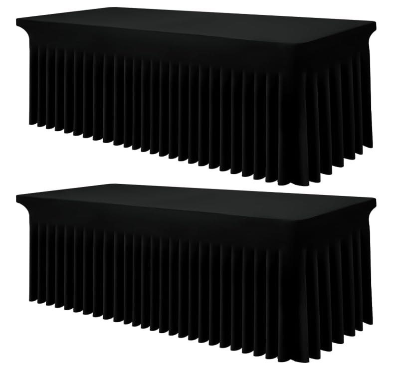 Smiry Spandex Elastic Fitted Table Cloth Skirt for 6FT Rectangle Table | Stretch Washable Table Cloth, Banquet Table Cover for Wedding, Party, Indoor & Trade Shows, (Black, 72Lx30Wx30H)