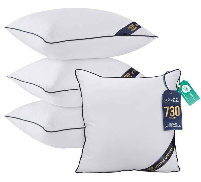 Utopia Bedding 18x18 Throw Pillow Inserts, Decorative Pillows, Pack of 4 | Piping Throw Pillows, Plush & Supportive, Aesthetic Cushion Sham Stuffer for Sofa, Office, Couch & Bed, Set of 4, White