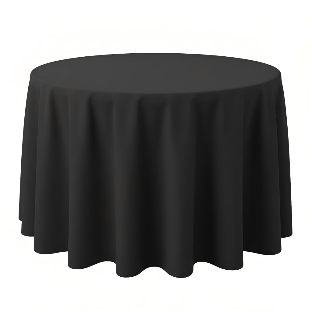 Surmente 10 Pack 132 Inch Black Tablecloths for Round Tables | Dining Table Cover Protector, Wrinkle Free, Washable Polyester Fabric, Round Table Cloth for Wedding, Banquet, Restaurant