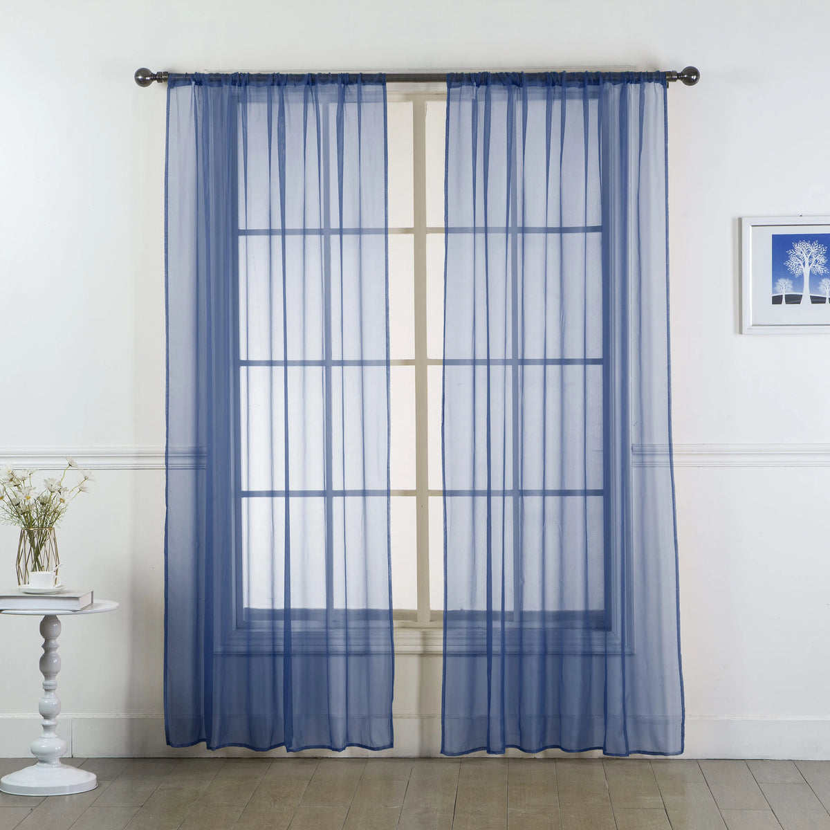 Set of Two Sheer Voile Window Curtain Panels Rod Pocket - All Sizes - Many Colors