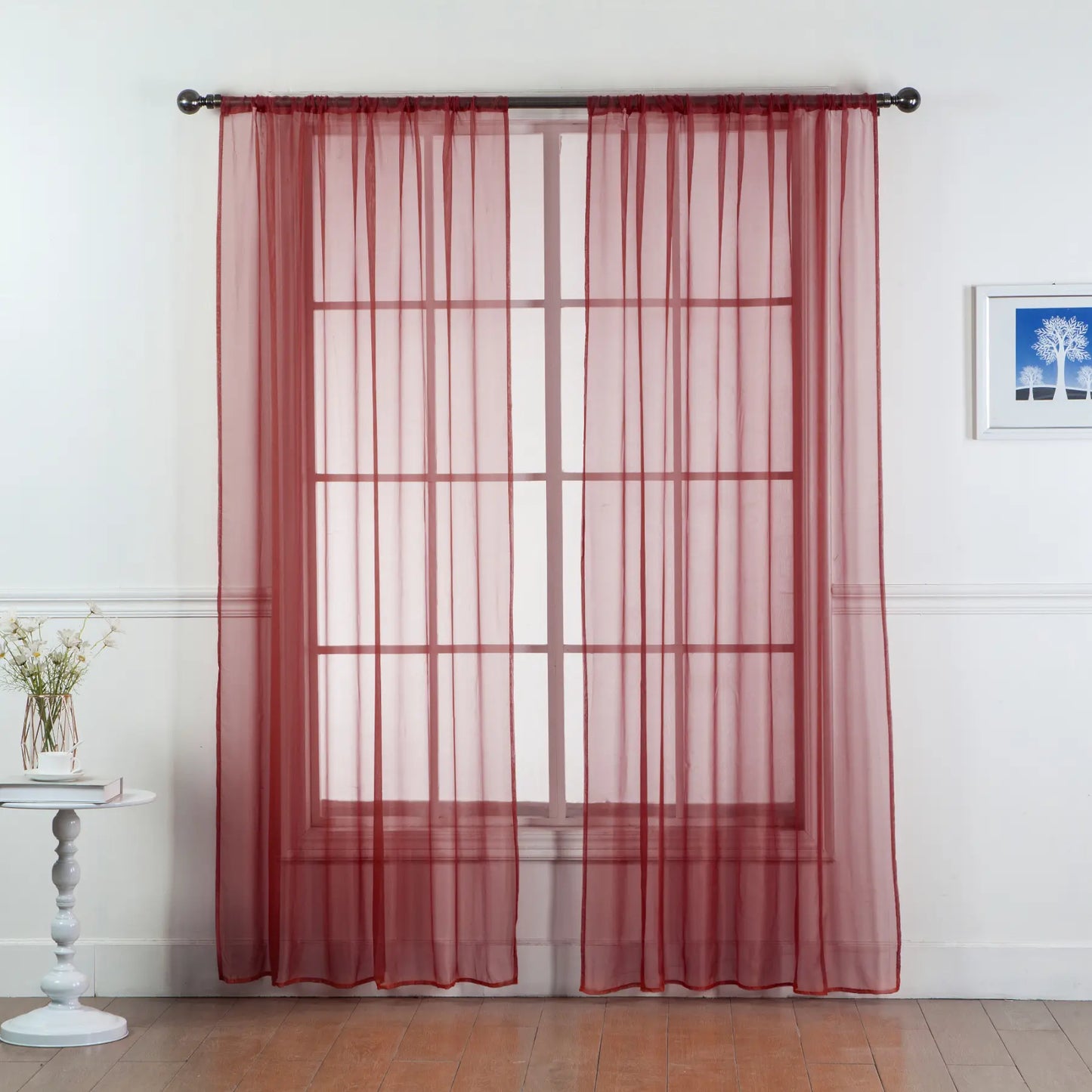 Set of Two Sheer Voile Window Curtain Panels Rod Pocket - All Sizes - Many Colors