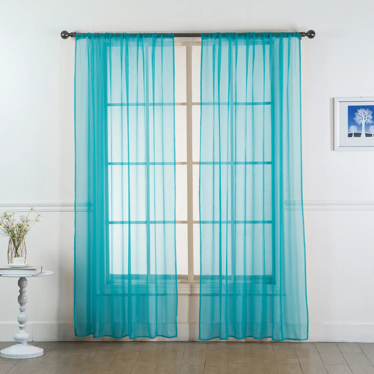 Set of Two Sheer Voile Window Curtain Panels Rod Pocket - All Sizes - Many Colors
