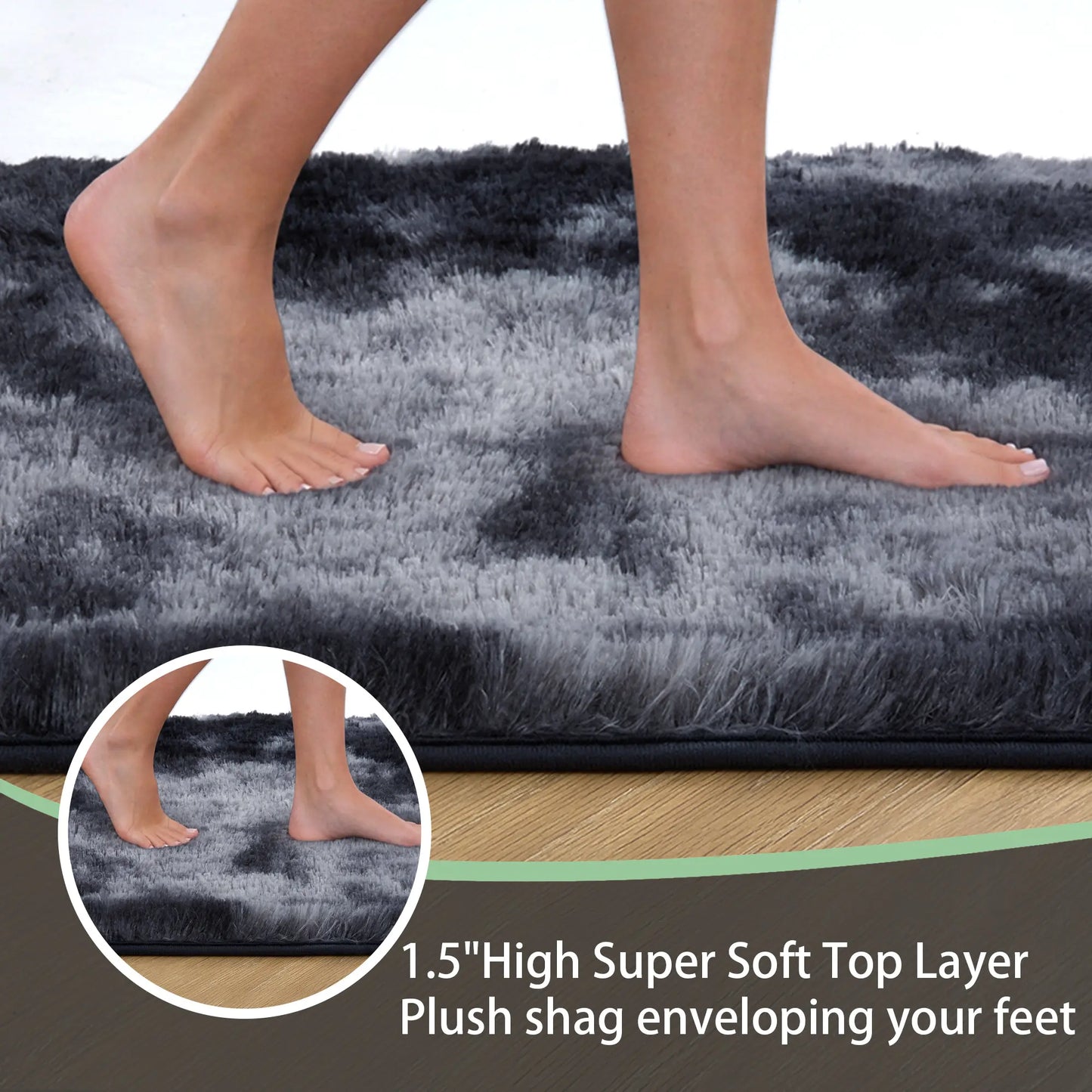 ComiComi Tie-Dye Shaggy 8x10 Area Rugs For Living Room, Ultra Soft Fluffy Plush Furry Carpet, Machine Washable, Non-Slip, Large Fuzzy Rugs For Bedroom,Gaming Room, Stream Room, Men's Room Apartment Decor, Dark Gray Black, Cool Rugs For Teenage Boy