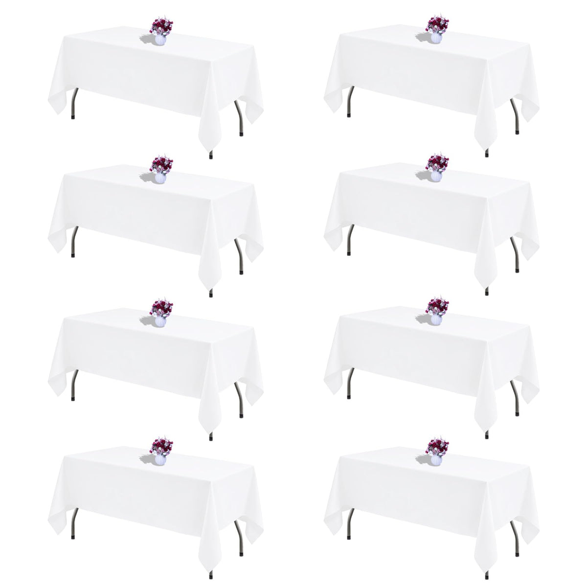 120 Inch White Round Tablecloth, 8 Pack | Wrinkle Resistant, For 4Ft-7Ft Round Table, Polyester Fabric, Washable Table Cloth, For Dining Wedding Party Buffet