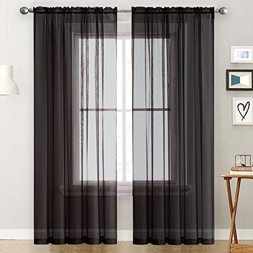 SpaceDresser Basic Rod Pocket Sheer Voile Window Curtain Panels White 1 Pair 2 Panels 52 Width 84 Inch Long for Kitchen Bedroom Children Living Room Yard(White,52 W x 84 L)