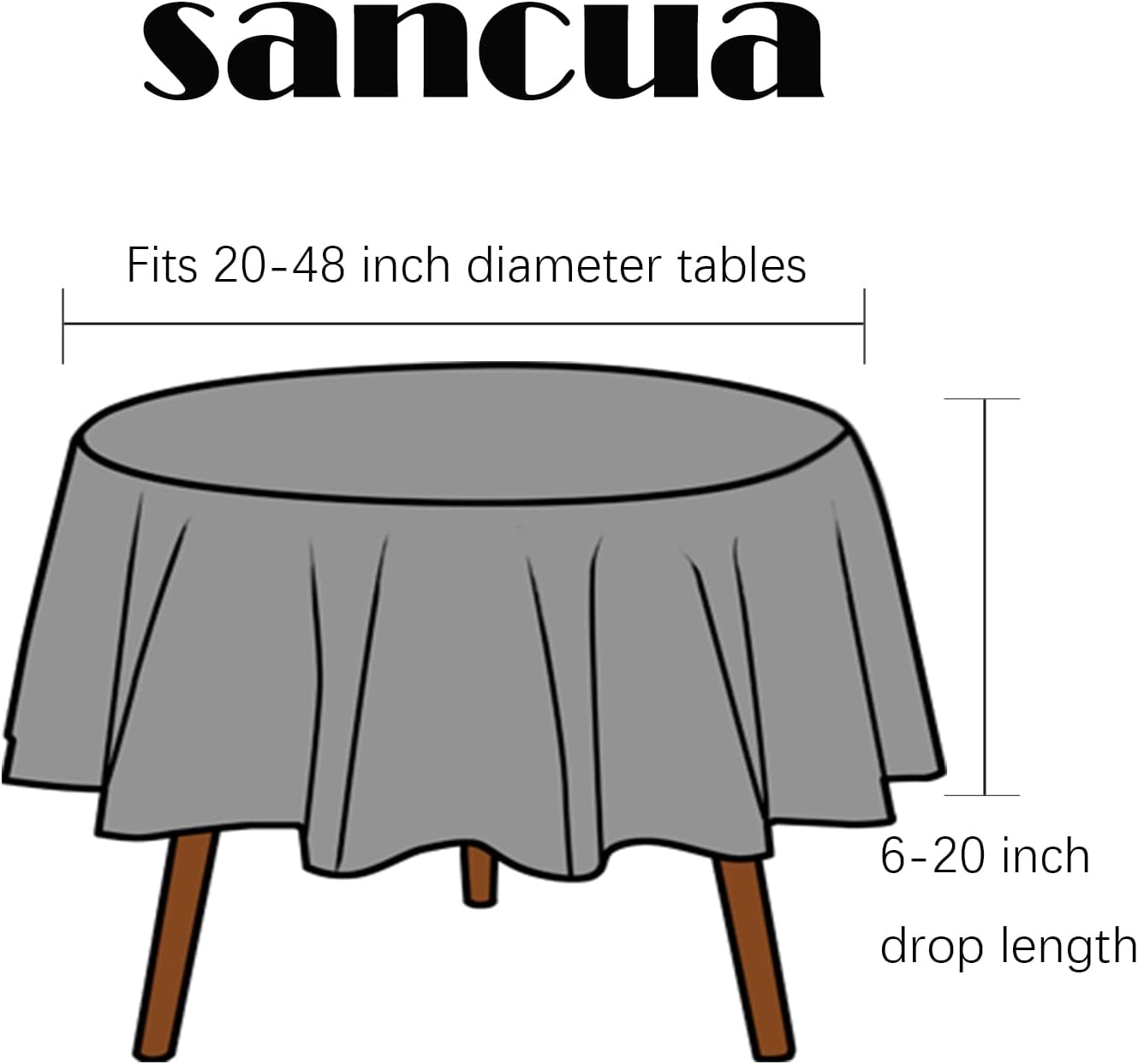 sancua White Round Tablecloth 60 Inch Diameter for 20-48 Inch Tables | Water Resistant Spill Proof, Washable Polyester Cloth Decorative Fabric Cover, For Dining, Buffet Parties and Camping
