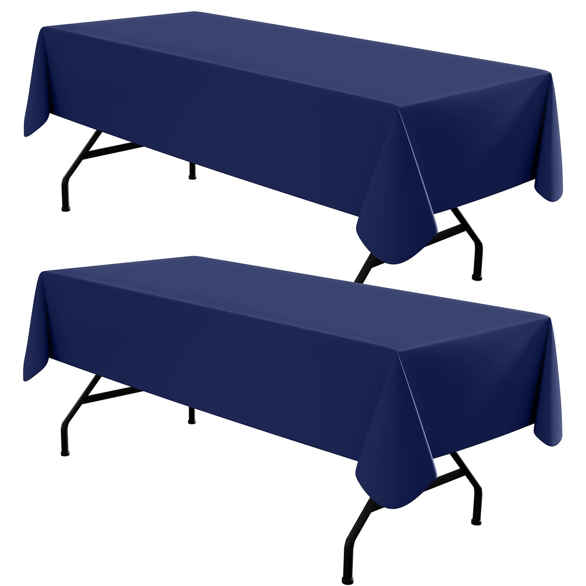 Round Navy Blue Vinyl Waterproof Tablecloth with Flannel Backed | Spillproof Wipe Clean Table Cloth, Plastic Flannel Backing for Dining, Buffet Parties Picnic Camping, 60"