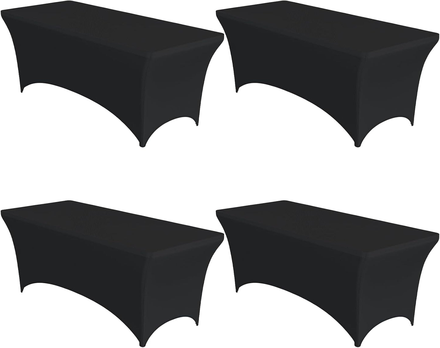 4-Pack Black Spandex Tablecloths – 72"x30"x30" Stretch Fitted Table Covers for 6ft Rectangle Folding Tables, Wrinkle-Resistant Tablecloth for Wedding, Banquet & Outdoor Events | Fitted Rectangle, 6 ft Tables, Stretch Fit, Wrinkle Resistant, Wedding Banque