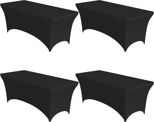 4-Pack Black Spandex Tablecloths – 72"x30"x30" Stretch Fitted Table Covers for 6ft Rectangle Folding Tables, Wrinkle-Resistant Tablecloth for Wedding, Banquet & Outdoor Events | Fitted Rectangle, 6 ft Tables, Stretch Fit, Wrinkle Resistant, Wedding Banque