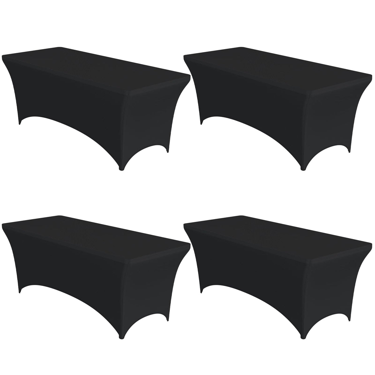 4-Pack Black Spandex Tablecloths – 72"x30"x30" Stretch Fitted Table Covers for 6ft Rectangle Folding Tables, Wrinkle-Resistant Tablecloth for Wedding, Banquet & Outdoor Events | Fitted Rectangle, 6 ft Tables, Stretch Fit, Wrinkle Resistant, Wedding Banque