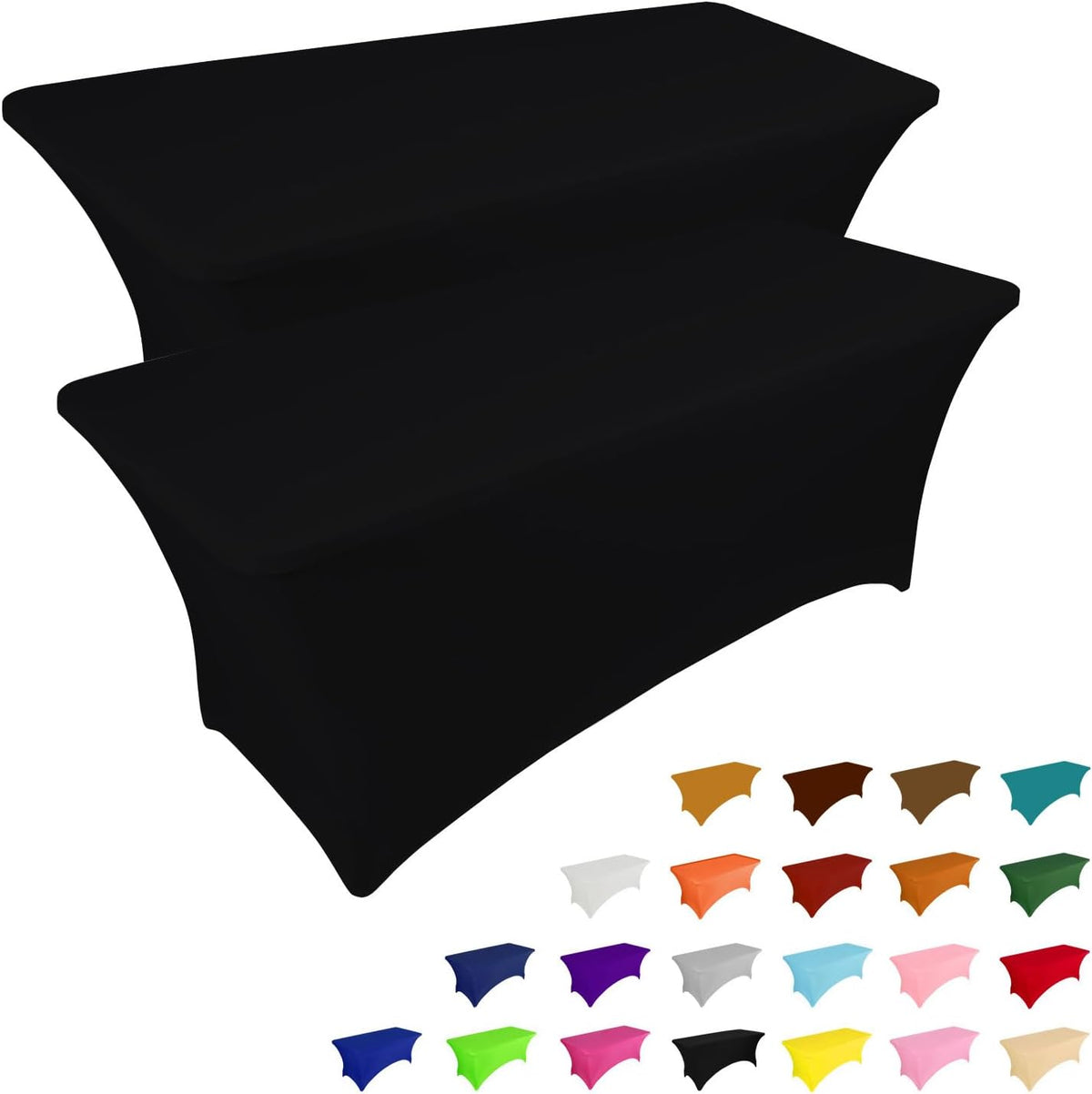 IVAPUPU 2 Pack 6FT Black Table Cloth for Rectangular Spandex Table Cover | Fitted Events Stretch Covers Washable Spandex Tablecloth Protector for Party, Wedding, Cocktail, Banquet, Festival