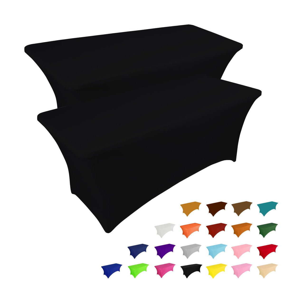 IVAPUPU 2 Pack 6FT Black Table Cloth for Rectangular Spandex Table Cover | Fitted Events Stretch Covers Washable Spandex Tablecloth Protector for Party, Wedding, Cocktail, Banquet, Festival