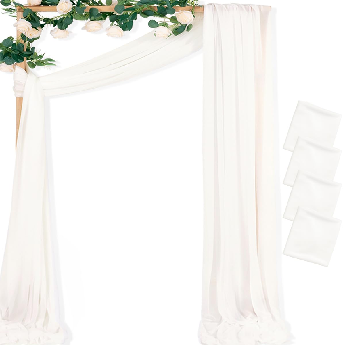Sheer Gauze Wedding Arch Draping Fabric 29" x 20 FT 4 Panel Sage Green | Shimmery Gauze Drapes, Airy Backdrop Curtains, 6.6 Yard Outdoor Drapery Panels, Photo Background, Wedding Church Events Decor