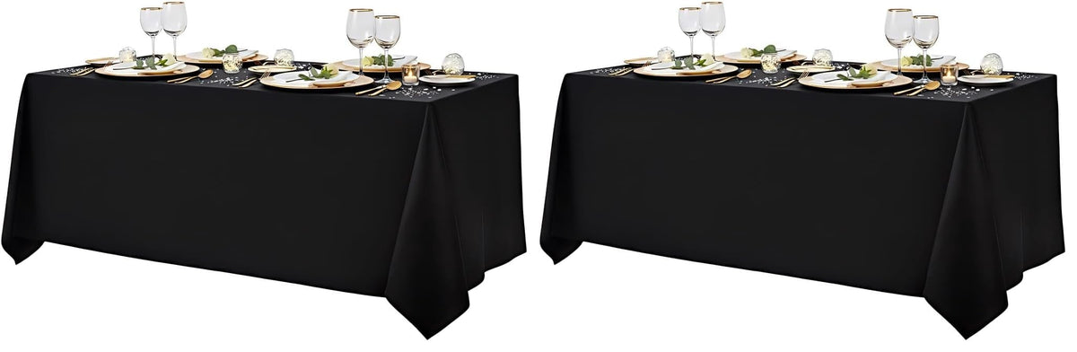 Surmente 10 Pack 90x132 Inch Black Tablecloth for 6-8 Foot Rectangle Tables | Dining Table Cover Protector, Wrinkle Free, Washable Polyester Fabric, 6ft Table Cloth for Wedding, Banquet, Restaurant
