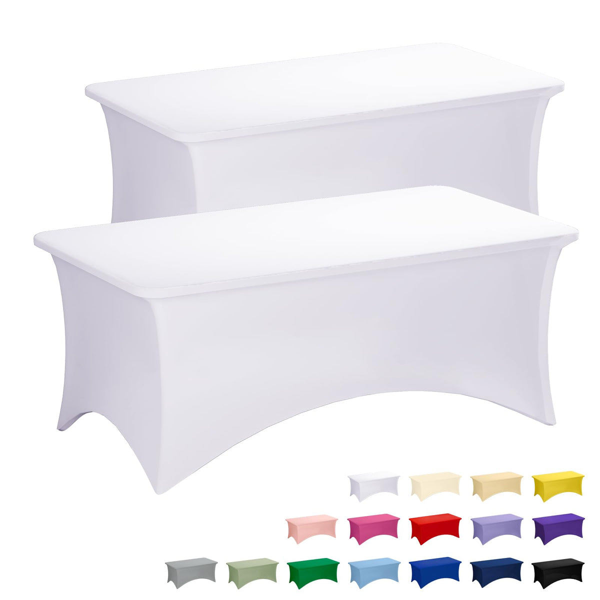 Fixwal 2 Pack 6FT Black Tablecloth Rectangle Spandex Fitted Table Cover | Fit for 6 Foot Rectangle Table, Washable Stretch, Ideal for Party, Wedding, Buffet, Graduation Decoration, Vendor Booth