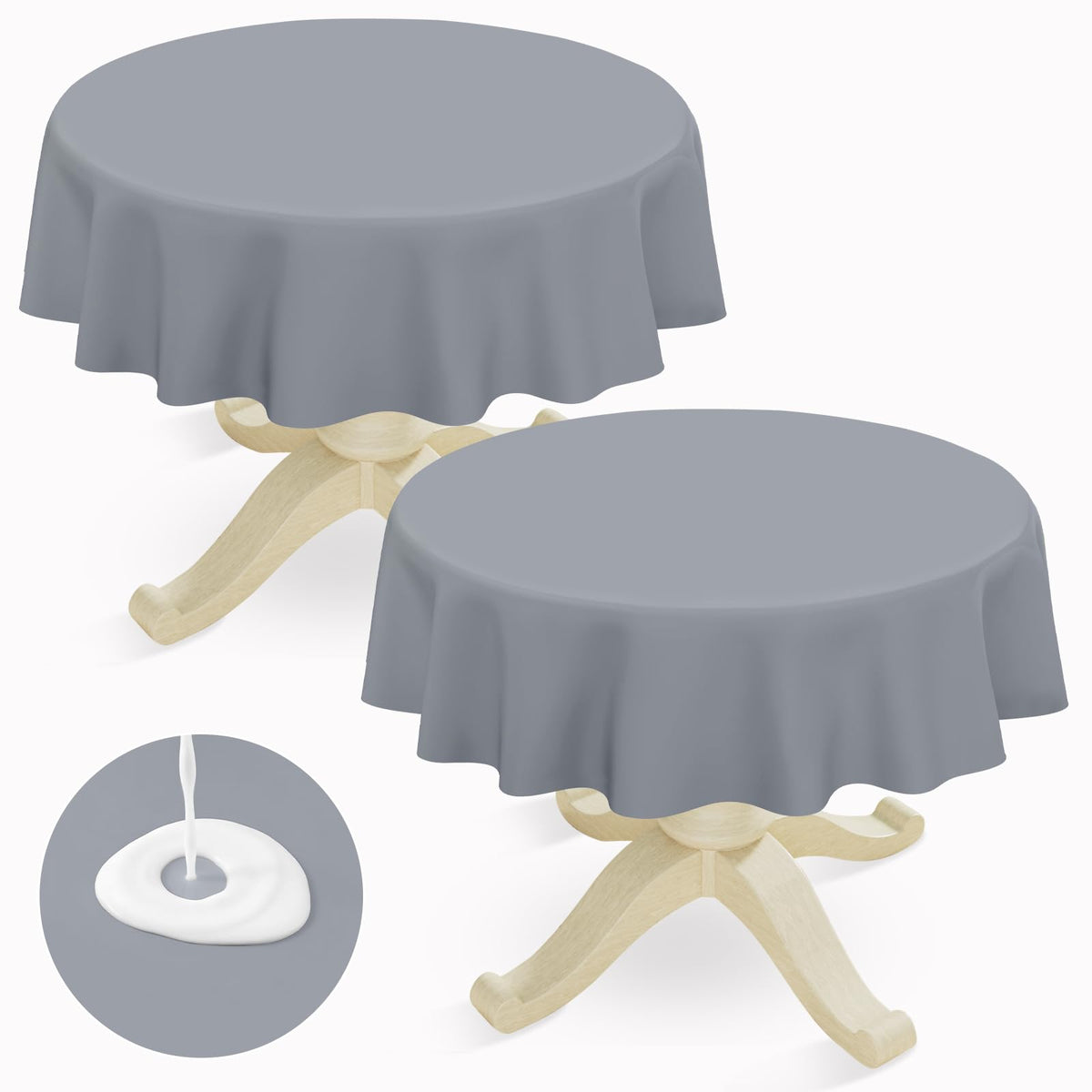 Round Navy Blue Vinyl Waterproof Tablecloth with Flannel Backed | Spillproof Wipe Clean Table Cloth, Plastic Flannel Backing for Dining, Buffet Parties Picnic Camping, 60"