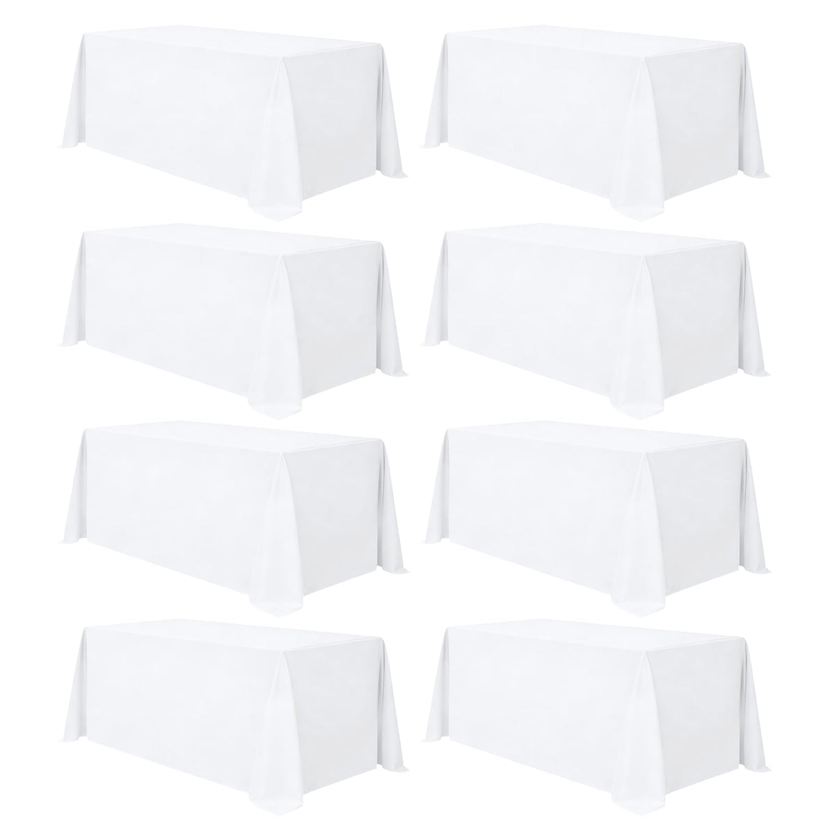 8 Packs 90 Inch White Round Tablecloth | Polyester Fabric, Wrinkle Resistant, For 3Ft-5Ft Round Table, Reusable, Washable Table Cloth, For Buffet Wedding Banquet
