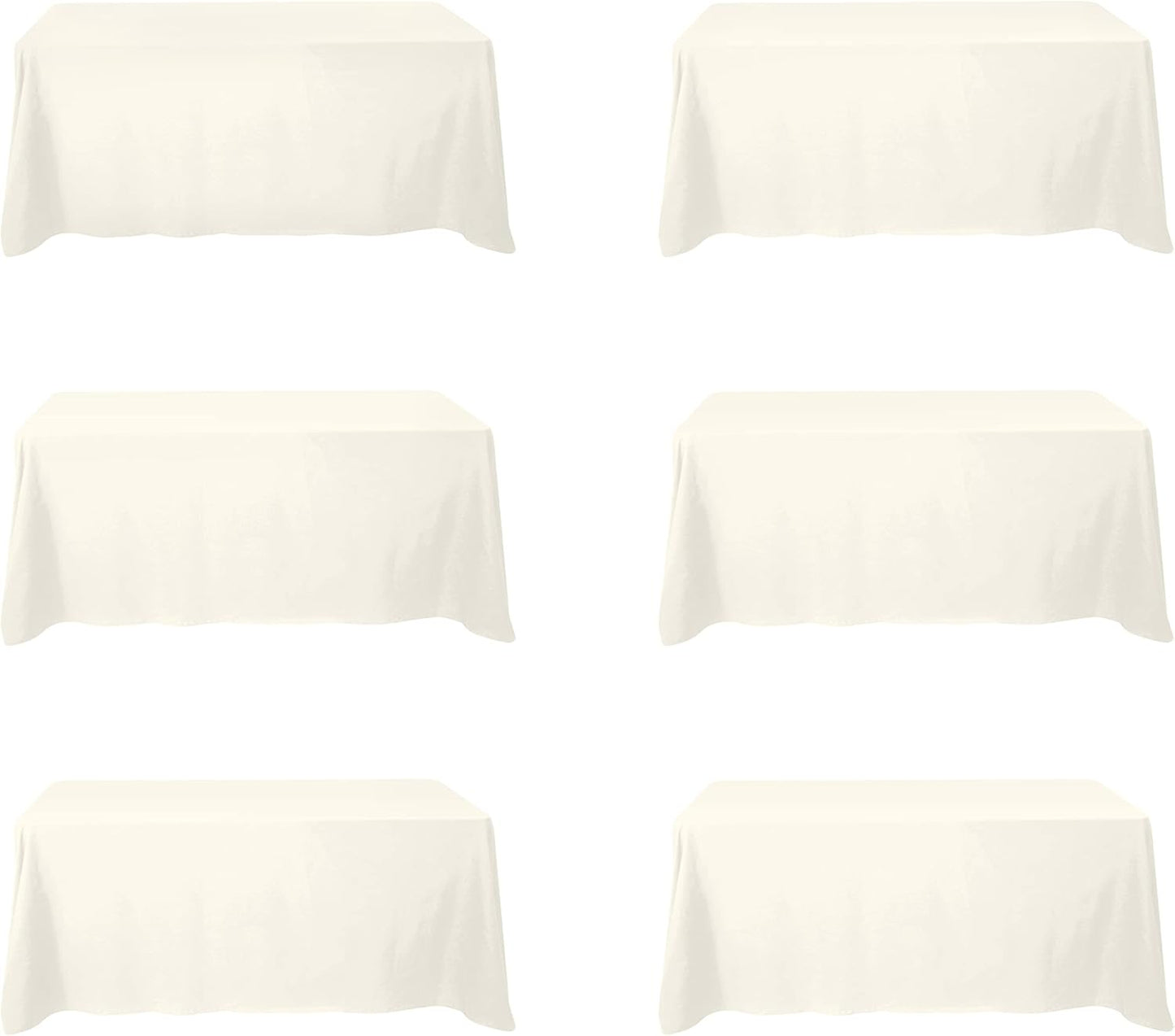BRILLMAX 6 Pack Ivory Tablecloths 90x132 Inch for 6ft Rectangle Tables | 150 GSM Polyester Fabric, Floor Length Drop, Water, Stain & Wrinkle Resistant Cloth Cover for Wedding Reception Banquet Party
