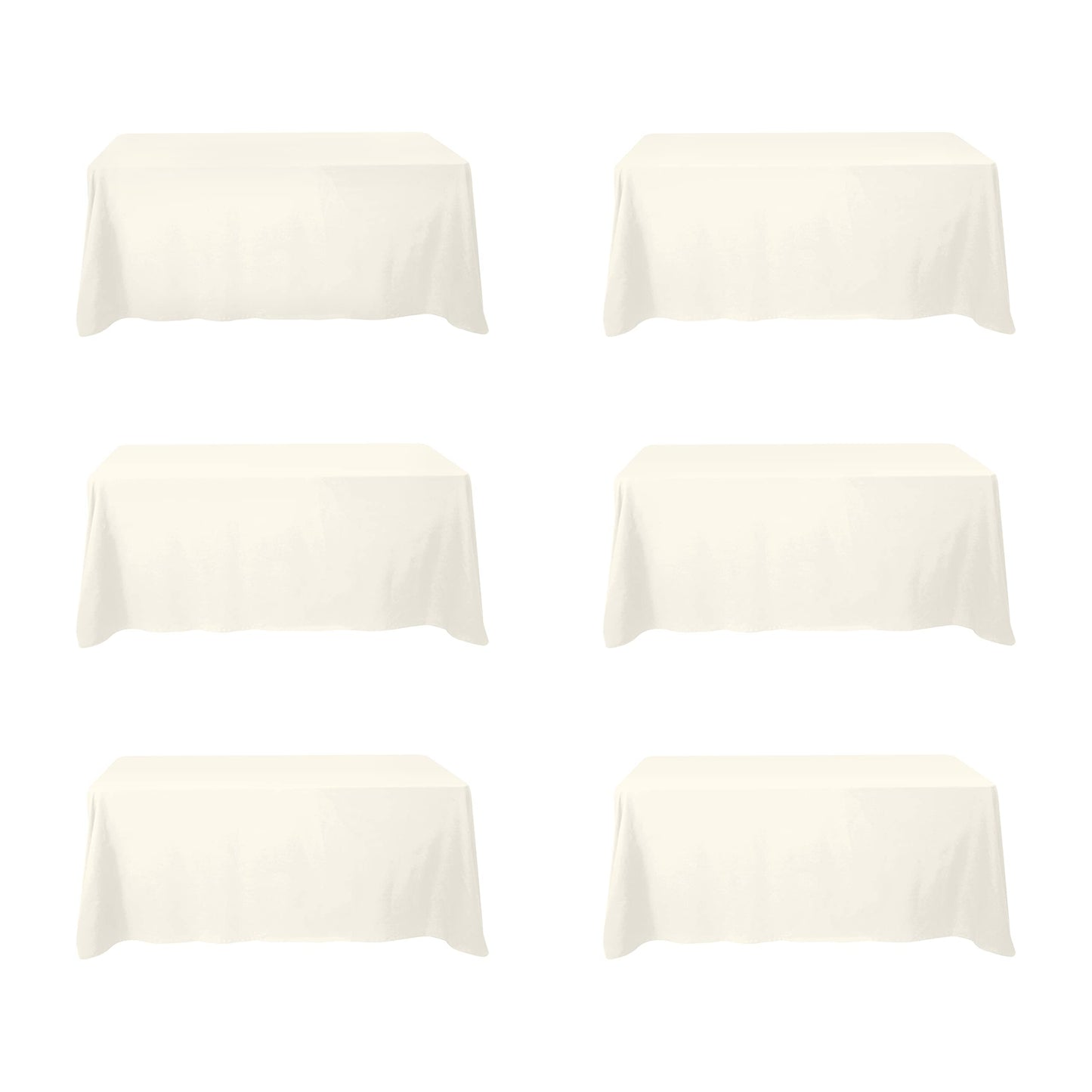 BRILLMAX 6 Pack Ivory Tablecloths 90x132 Inch for 6ft Rectangle Tables | 150 GSM Polyester Fabric, Floor Length Drop, Water, Stain & Wrinkle Resistant Cloth Cover for Wedding Reception Banquet Party