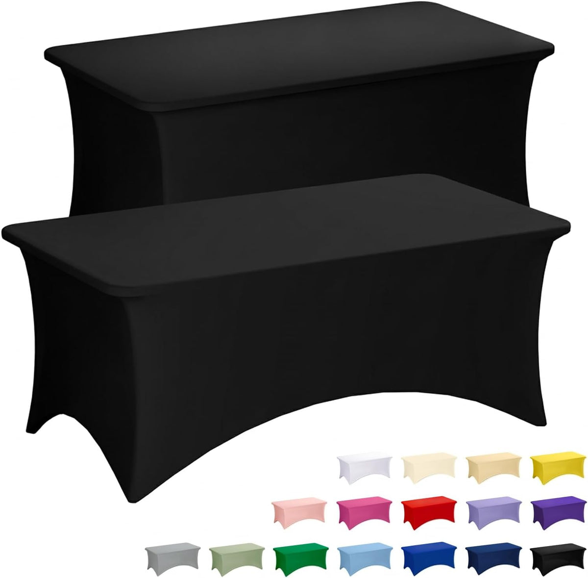 Fixwal 2 Pack 6FT Black Tablecloth Rectangle Spandex Fitted Table Cover | Fit for 6 Foot Rectangle Table, Washable Stretch, Ideal for Party, Wedding, Buffet, Graduation Decoration, Vendor Booth