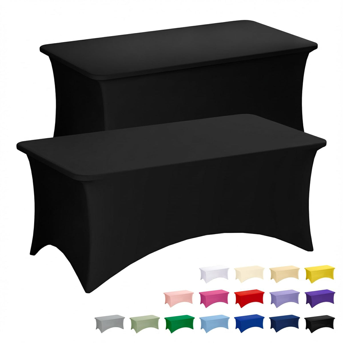 Fixwal 2 Pack 6FT Black Tablecloth Rectangle Spandex Fitted Table Cover | Fit for 6 Foot Rectangle Table, Washable Stretch, Ideal for Party, Wedding, Buffet, Graduation Decoration, Vendor Booth