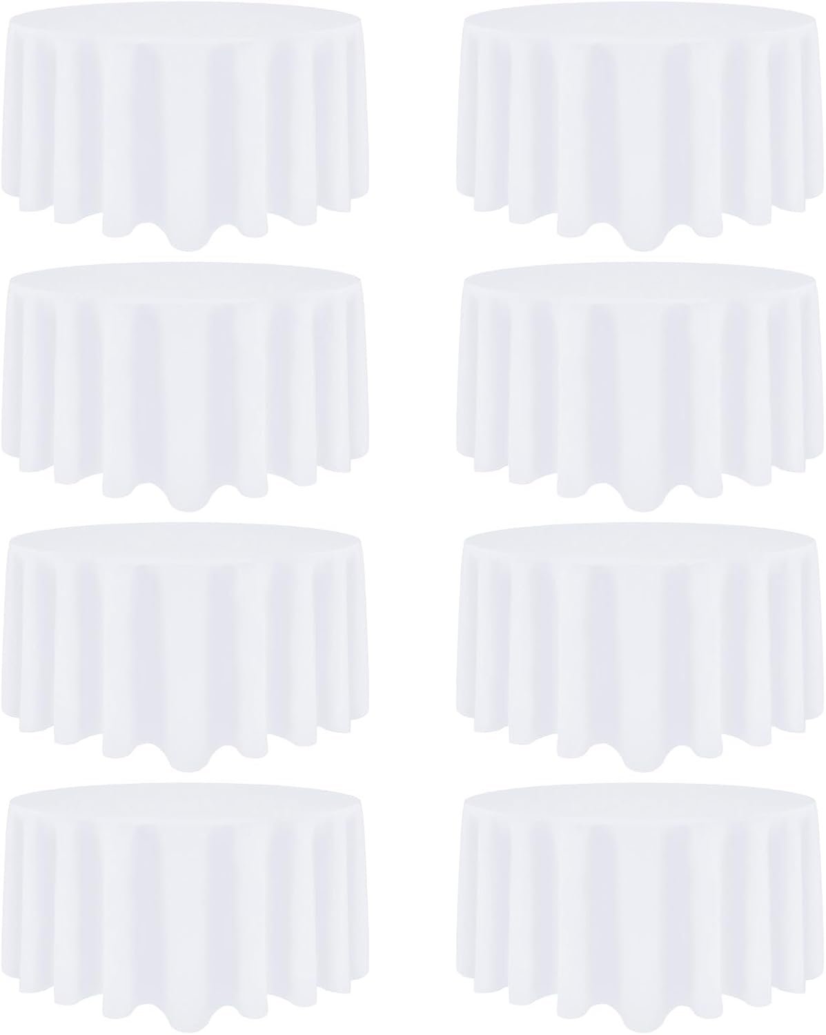 8 Packs 90 Inch White Round Tablecloth | Polyester Fabric, Wrinkle Resistant, For 3Ft-5Ft Round Table, Reusable, Washable Table Cloth, For Buffet Wedding Banquet