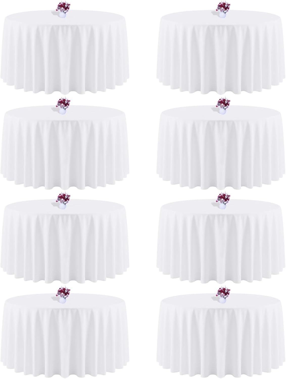 120 Inch White Round Tablecloth, 8 Pack | Wrinkle Resistant, For 4Ft-7Ft Round Table, Polyester Fabric, Washable Table Cloth, For Dining Wedding Party Buffet