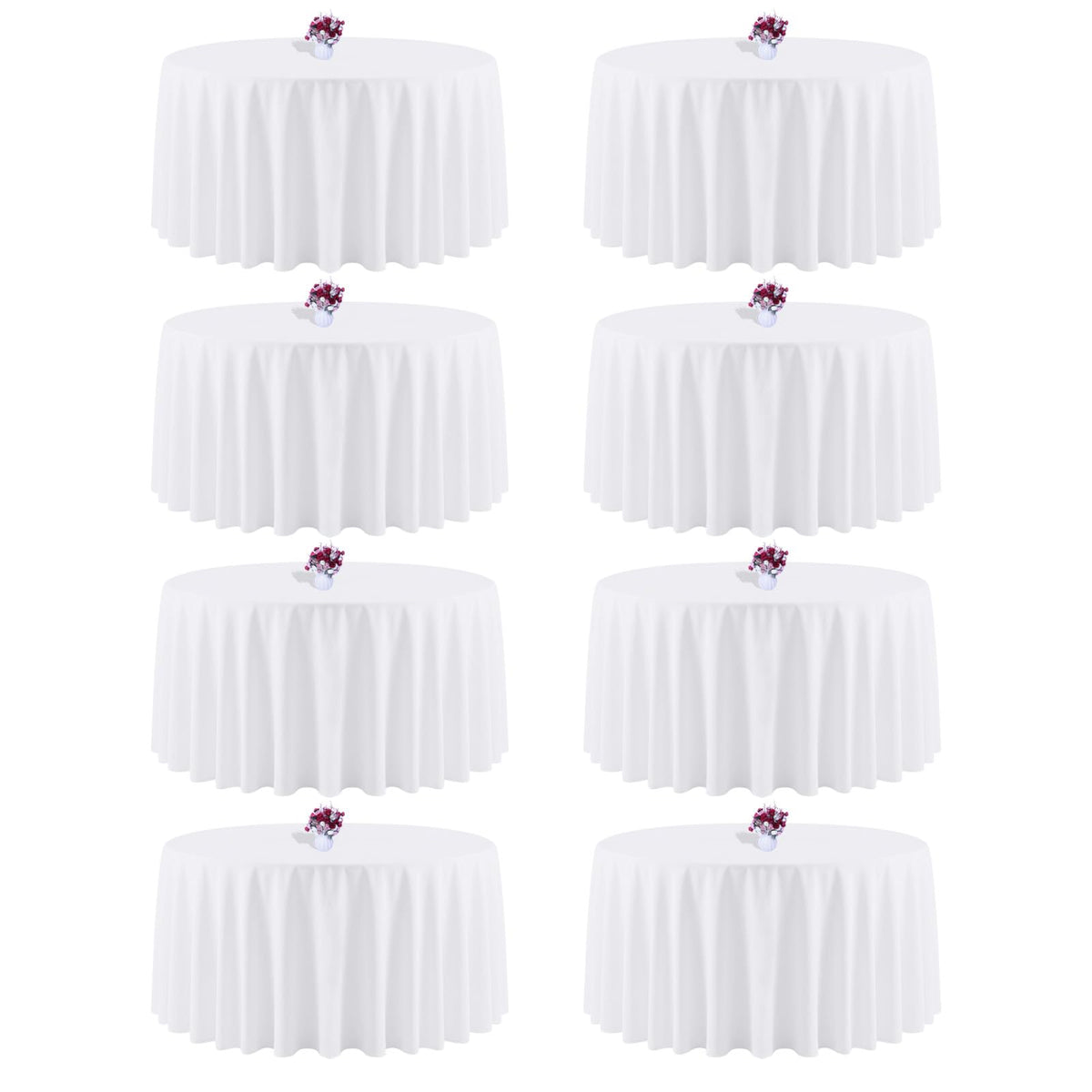 120 Inch White Round Tablecloth, 8 Pack | Wrinkle Resistant, For 4Ft-7Ft Round Table, Polyester Fabric, Washable Table Cloth, For Dining Wedding Party Buffet