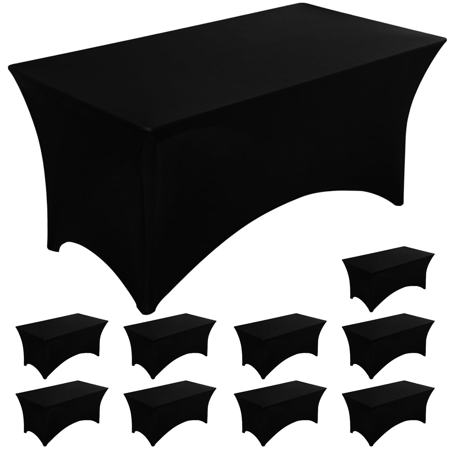 Fixwal 2 Pack 6FT Black Tablecloth Rectangle Spandex Fitted Table Cover | Fit for 6 Foot Rectangle Table, Washable Stretch, Ideal for Party, Wedding, Buffet, Graduation Decoration, Vendor Booth