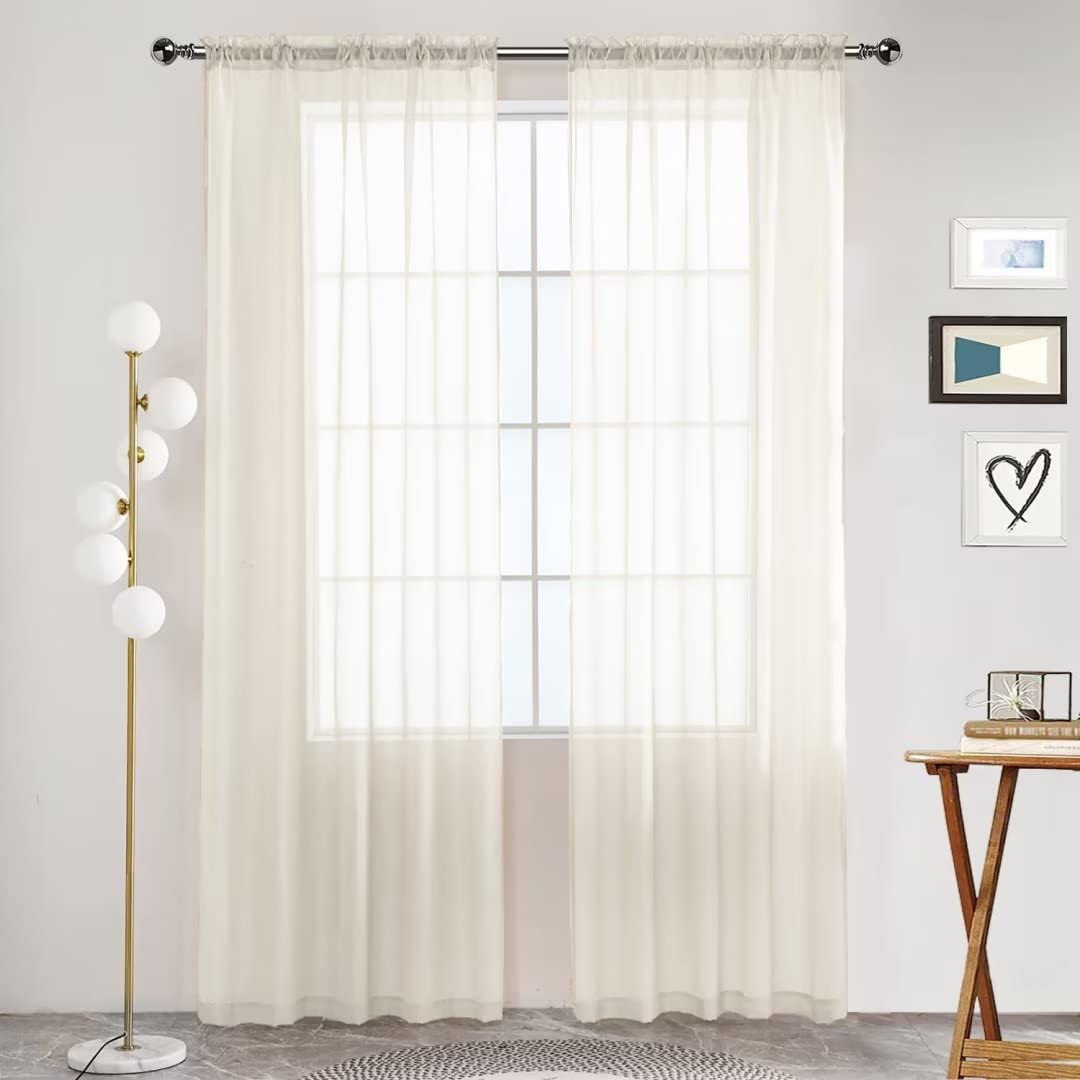 SpaceDresser Basic Rod Pocket Sheer Voile Window Curtain Panels White 1 Pair 2 Panels 52 Width 84 Inch Long for Kitchen Bedroom Children Living Room Yard(White,52 W x 84 L)