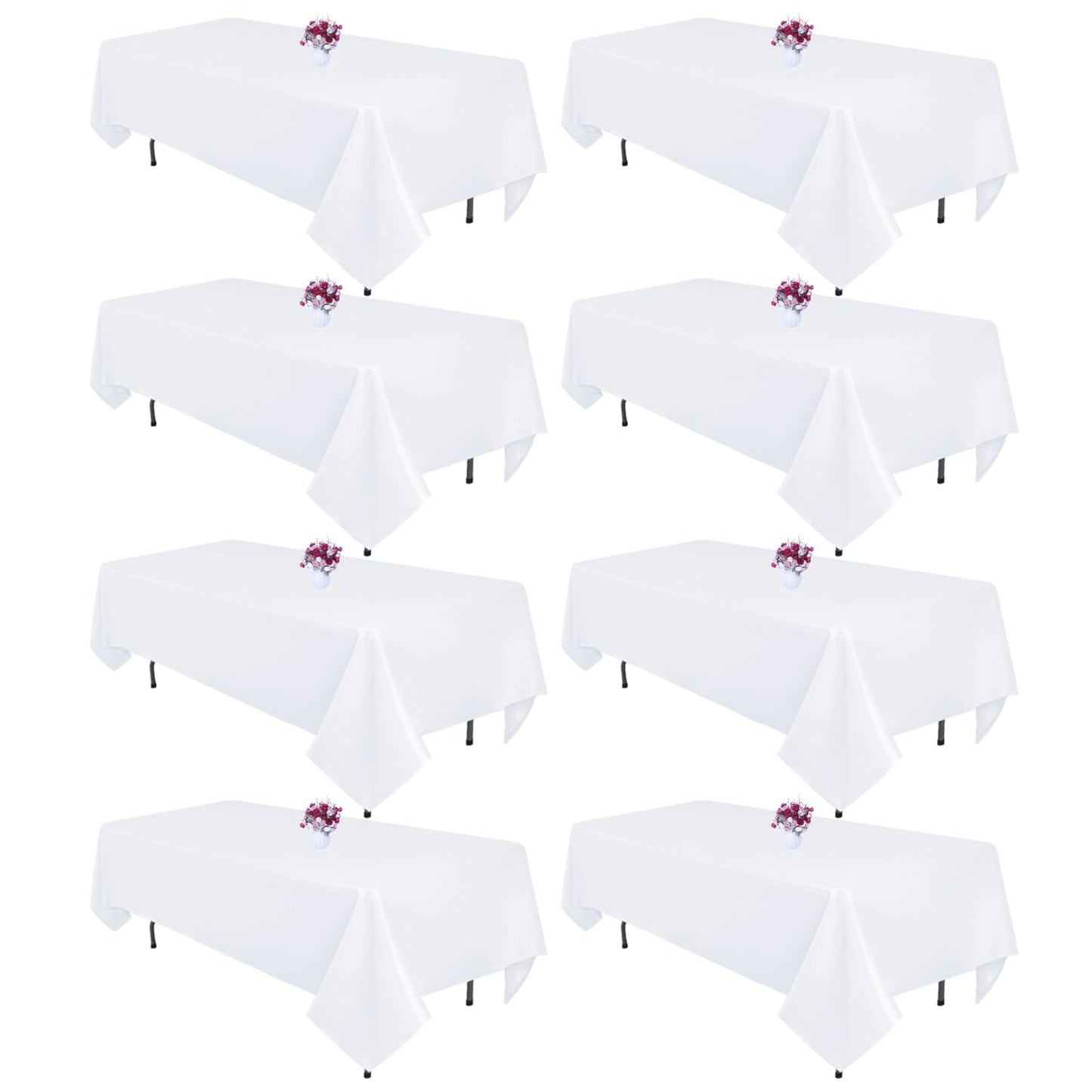 120 Inch White Round Tablecloth, 8 Pack | Wrinkle Resistant, For 4Ft-7Ft Round Table, Polyester Fabric, Washable Table Cloth, For Dining Wedding Party Buffet