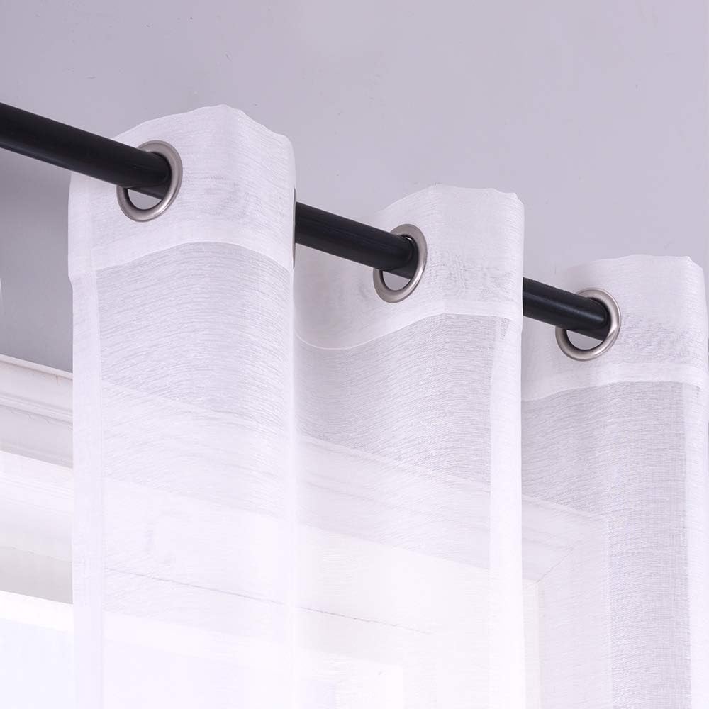 White Sheer Curtains 84 Inches Long Set 2 Panels Grommet Pair Faux Linen Semi Transparent Drape Tulle Gauze Voile Window Sheer Curtains for Bedroom Living Room Dining Wide 52 Length Solid Pack