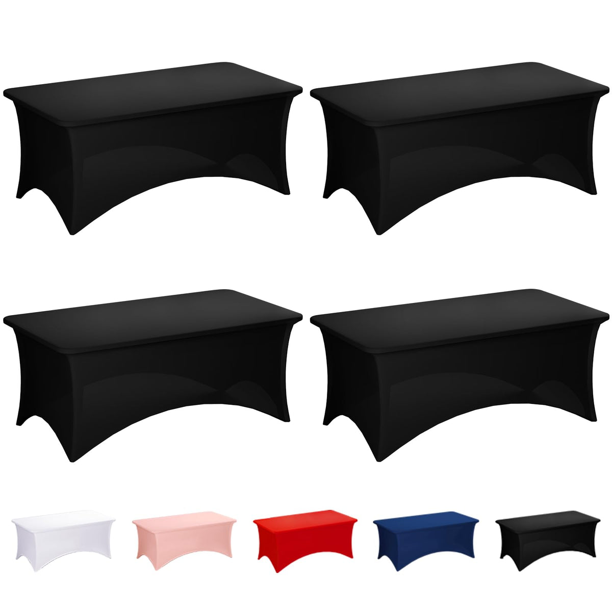 Fixwal 2 Pack 6FT Black Tablecloth Rectangle Spandex Fitted Table Cover | Fit for 6 Foot Rectangle Table, Washable Stretch, Ideal for Party, Wedding, Buffet, Graduation Decoration, Vendor Booth