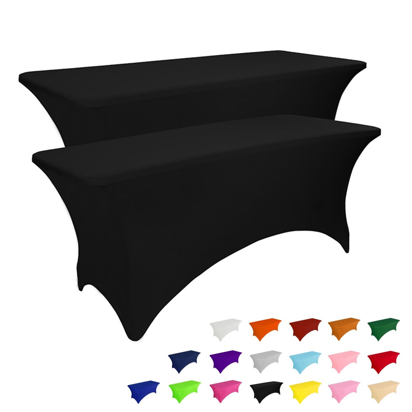 IVAPUPU 2 Pack 6FT Black Table Cloth for Rectangular Spandex Table Cover | Fitted Events Stretch Covers Washable Spandex Tablecloth Protector for Party, Wedding, Cocktail, Banquet, Festival