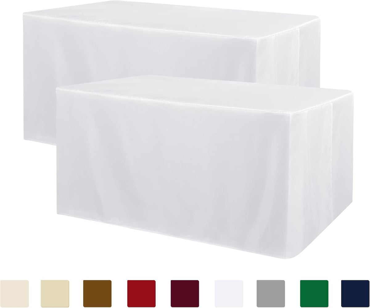 Obstal 2 Pack Table Clothes for 6 Foot Rectangle Tables - Water Resistant Washable Fabric Polyester Rectangle Table Cover Protector for Wedding, Banquet and Trade Shows, 72L x 30W x 30H Inches, White | Water Resistant Washable Fabric Polyester Rectangle T
