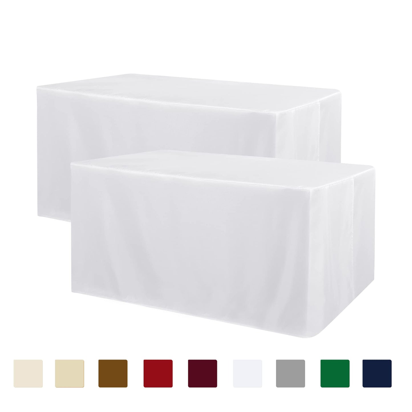 Obstal 2 Pack Table Clothes for 6 Foot Rectangle Tables - Water Resistant Washable Fabric Polyester Rectangle Table Cover Protector for Wedding, Banquet and Trade Shows, 72L x 30W x 30H Inches, White | Water Resistant Washable Fabric Polyester Rectangle T