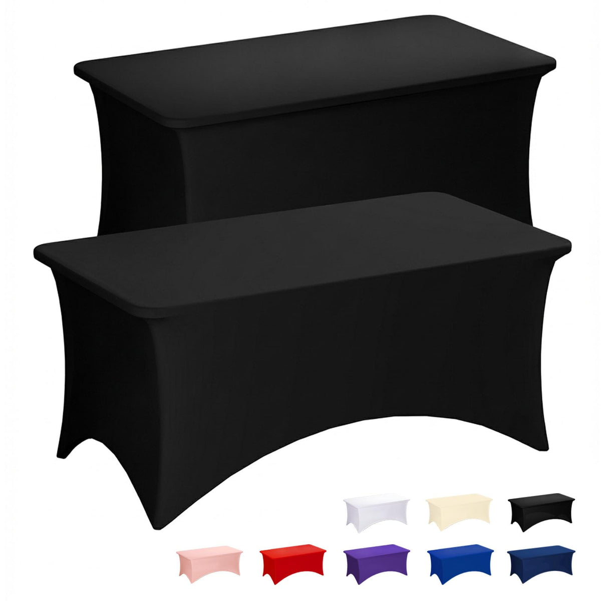 Fixwal 2 Pack 6FT Black Tablecloth Rectangle Spandex Fitted Table Cover | Fit for 6 Foot Rectangle Table, Washable Stretch, Ideal for Party, Wedding, Buffet, Graduation Decoration, Vendor Booth