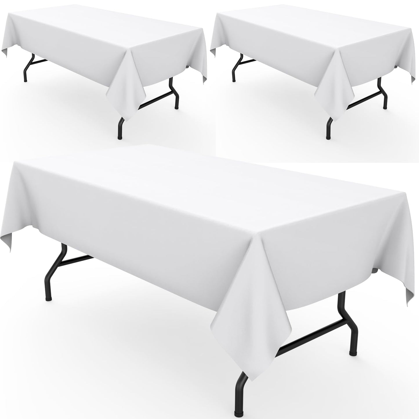 Pureegg Polyester Tablecloth 60" x 102" Reusable Washable 2 Pack White | Durable, Rectangle, for Outdoor Party, Picnic, Wedding, Banquet, Birthday