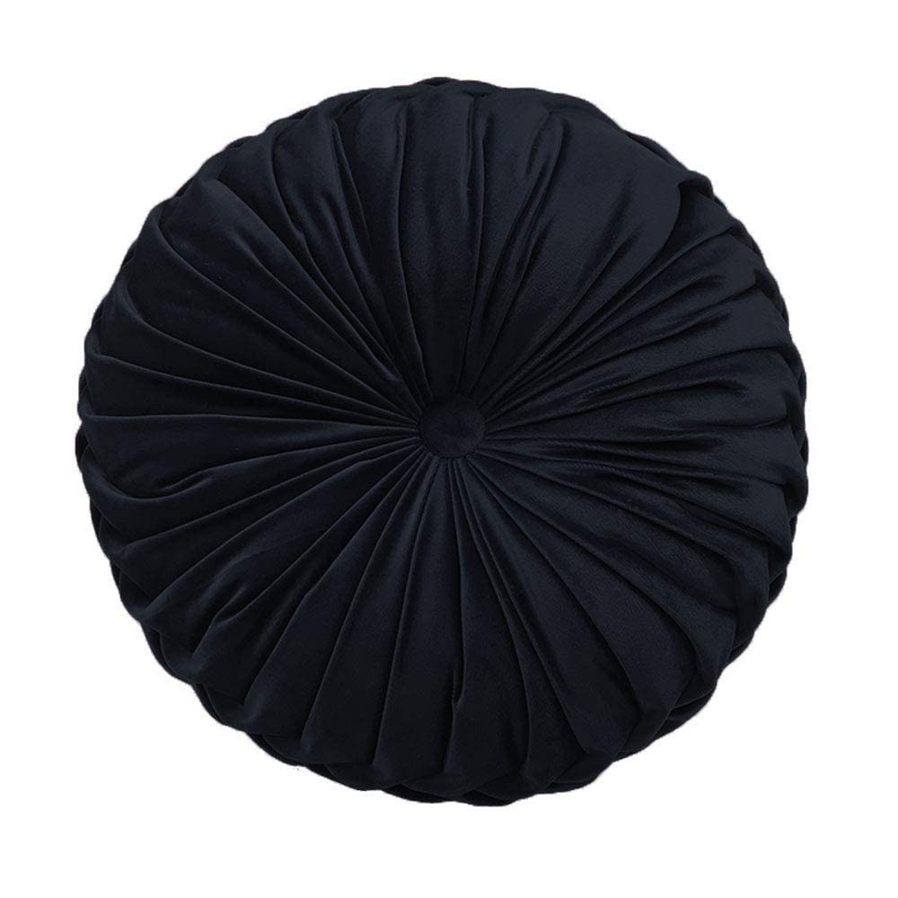Teieas Round Throw Pillow Velvet Home Decoration Pleated Round Pillow Cushion for Couch Chair Bed Car Orange