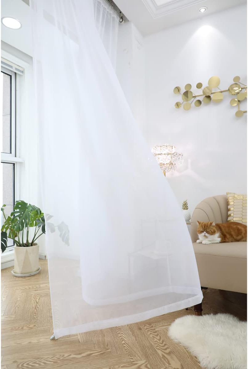 PHILEASY Window Sheer Curtains 84 Inches Long 2 Panels White Sheer Curtain Clear Transparent Basic Rod Pocket Panel 15 Colors 10 Size for Bedroom Living Room Yard Kitchen