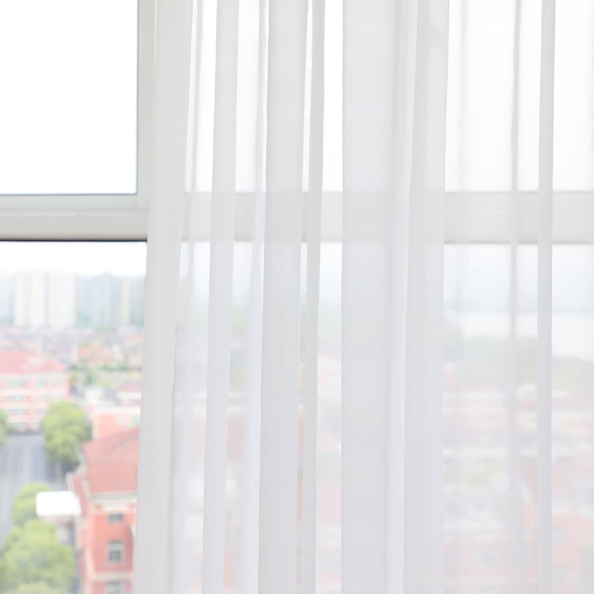 PHILEASY Window Sheer Curtains 84 Inches Long 2 Panels White Sheer Curtain Clear Transparent Basic Rod Pocket Panel 15 Colors 10 Size for Bedroom Living Room Yard Kitchen