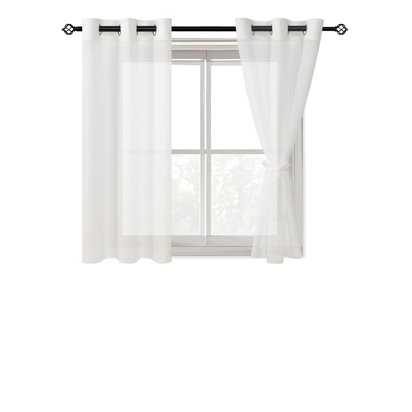 DWCN White Sheer Curtains Linen Look Semi Transparent Voile Grommet White Curtains for Living Dining Room Drapes 52 x 84 Inch Long, Set of 2 Panels