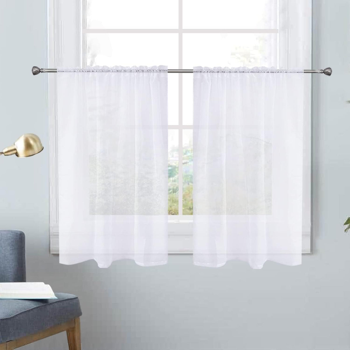 SpaceDresser Basic Rod Pocket Sheer Voile Window Curtain Panels White 1 Pair 2 Panels 52 Width 84 Inch Long for Kitchen Bedroom Children Living Room Yard(White,52 W x 84 L)