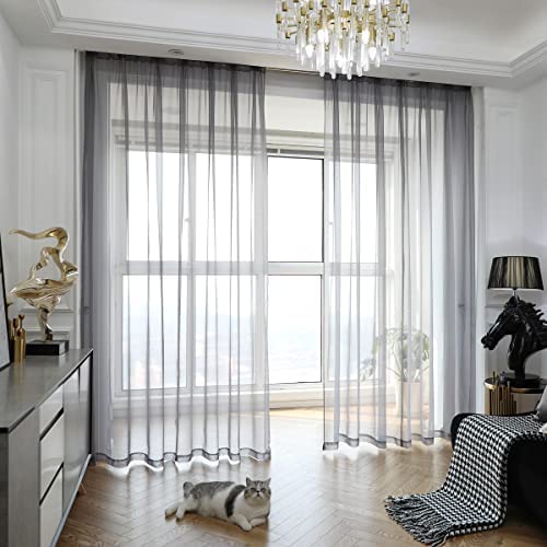 PHILEASY Window Sheer Curtains 84 Inches Long 2 Panels White Sheer Curtain Clear Transparent Basic Rod Pocket Panel 15 Colors 10 Size for Bedroom Living Room Yard Kitchen