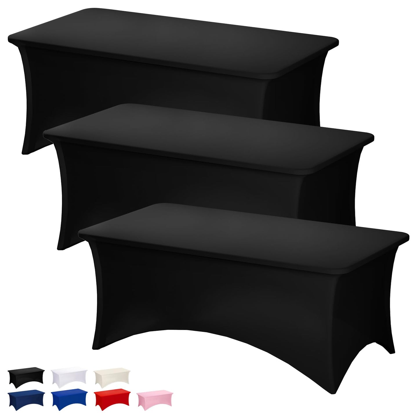 Fixwal 2 Pack 6FT Black Tablecloth Rectangle Spandex Fitted Table Cover | Fit for 6 Foot Rectangle Table, Washable Stretch, Ideal for Party, Wedding, Buffet, Graduation Decoration, Vendor Booth