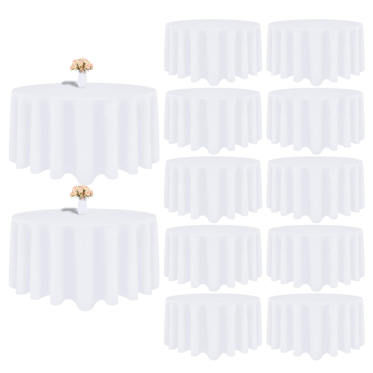 8 Packs 90 Inch White Round Tablecloth | Polyester Fabric, Wrinkle Resistant, For 3Ft-5Ft Round Table, Reusable, Washable Table Cloth, For Buffet Wedding Banquet