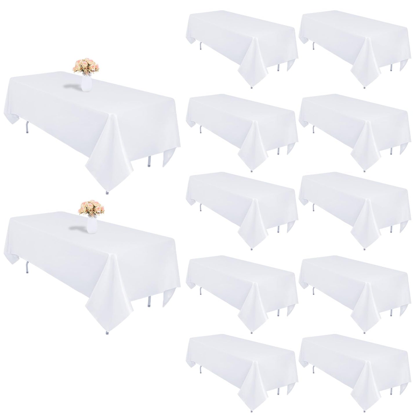 8 Packs 90 Inch White Round Tablecloth | Polyester Fabric, Wrinkle Resistant, For 3Ft-5Ft Round Table, Reusable, Washable Table Cloth, For Buffet Wedding Banquet