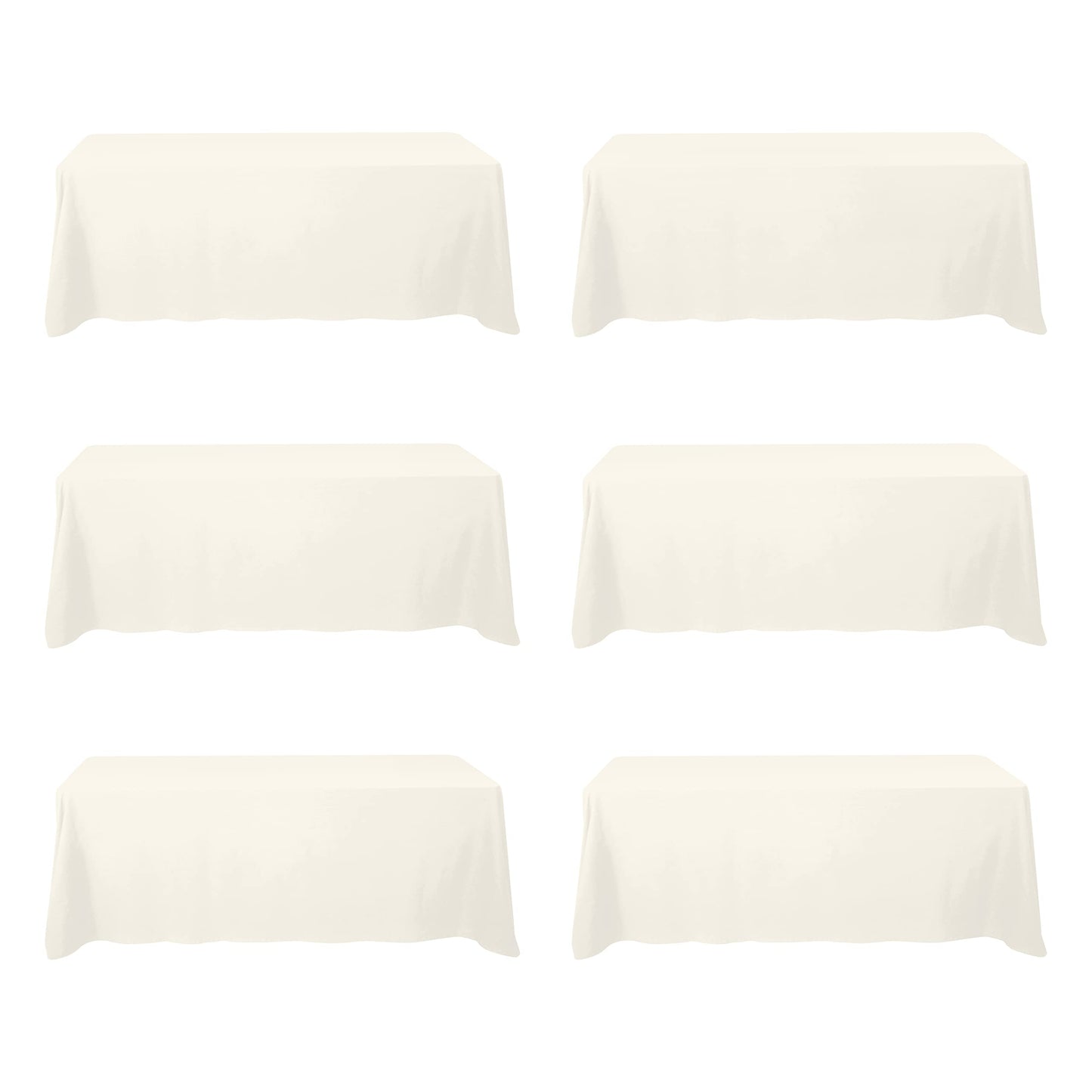 BRILLMAX 6 Pack Ivory Tablecloths 90x132 Inch for 6ft Rectangle Tables | 150 GSM Polyester Fabric, Floor Length Drop, Water, Stain & Wrinkle Resistant Cloth Cover for Wedding Reception Banquet Party