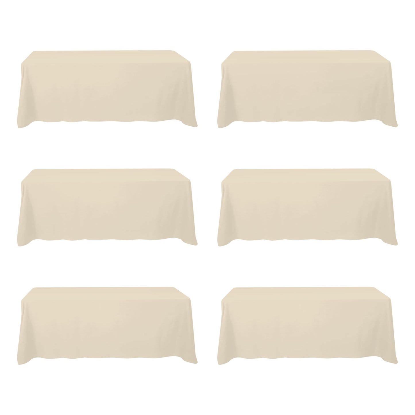 BRILLMAX 6 Pack Ivory Tablecloths 90x132 Inch for 6ft Rectangle Tables | 150 GSM Polyester Fabric, Floor Length Drop, Water, Stain & Wrinkle Resistant Cloth Cover for Wedding Reception Banquet Party